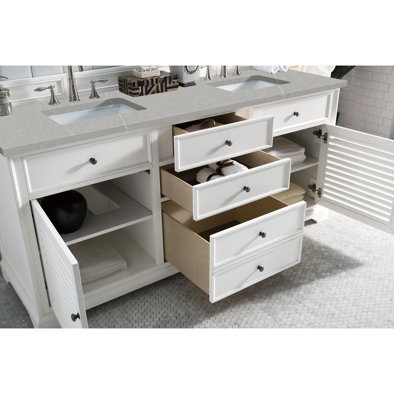 James Martin Savannah 72" Double Vanity Cabinet Bright White with 3 cm Eternal Serena Quartz Top 238-104-V72-BW-3ESR