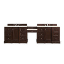 James Martin De Soto 118" Double Vanity Set Burnished Mahogany with Makeup Table 3 cm Eternal Marfil Quartz Top 825-V118-BNM-DU-EMR