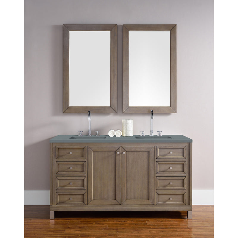 James Martin Chicago 60" Double Vanity Whitewashed Walnut with 3 cm Cala Blue Quartz Top 305-V60D-WWW-3CBL