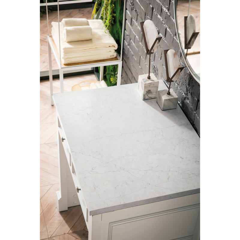 James Martin De Soto 30" Countertop Unit Makeup Counter Bright White with 3 cm Eternal Jasmine Pearl Quartz Top 825-CU30-BW-3EJP