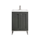 James Martin Chianti 24" Single Vanity Cabinet Mineral Grey Brushed Nickel with White Glossy Resin Countertop E303-V24-MG-BNK-WG