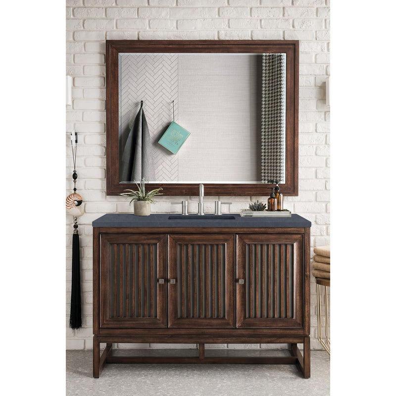 James Martin Athens 48" Single Vanity Cabinet Mid Century Acacia with 3 cm Charcoal Soapstone Quartz Top E645-V48-MCA-3CSP