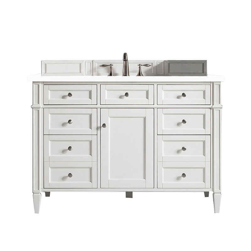 James Martin Brittany 48" Bright White Single Vanity with 3 cm Classic White Quartz Top 650-V48-BW-3CLW