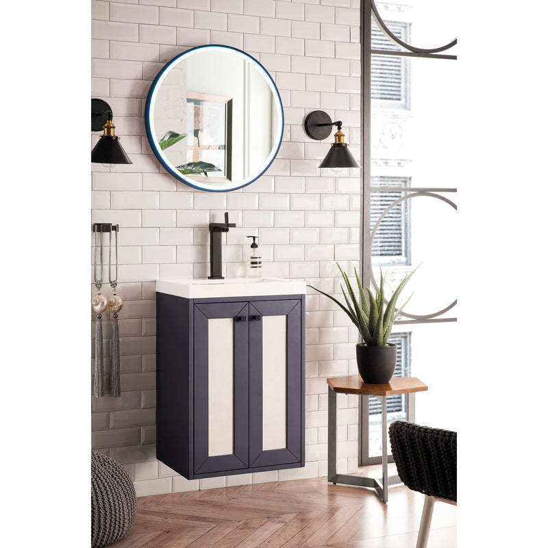 James Martin Chianti 20" Single Vanity Cabinet Mineral Gray with White Glossy Resin Countertop E303-V20-MG-WG