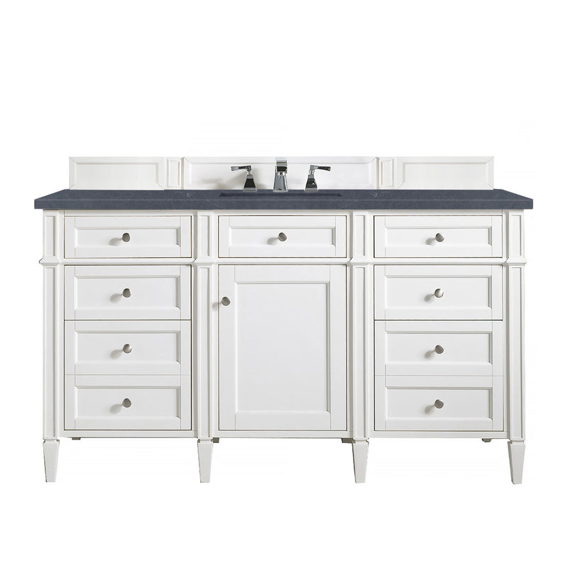 James Martin Brittany 60" Bright White Single Vanity with 3 cm Charcoal Soapstone Quartz Top 650-V60S-BW-3CSP