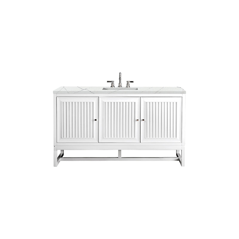 James Martin Athens 60" Single Vanity Cabinet  Glossy White with 3 cm Ethereal Noctis Top E645-V60S-GW-3ENC