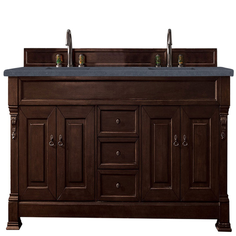 James Martin Brookfield 72" Burnished Mahogany Double Vanity with 3 cm Charcoal Soapstone Quartz Top 147-114-5761-3CSP