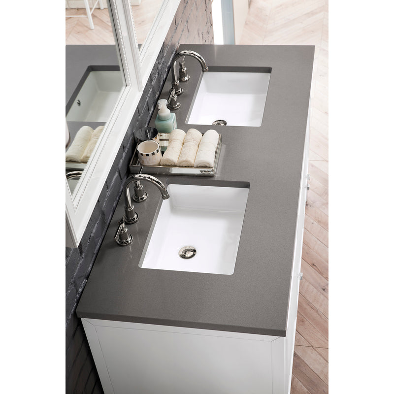 James Martin Athens 60" Double Vanity Cabinet Glossy White with 3 cm Gray Expo Quartz Top E645-V60D-GW-3GEX