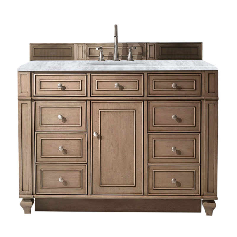 James Martin Bristol 48" Single Vanity Whitewashed Walnut with 3 cm Carrara Marble Top 157-V48-WW-3CAR