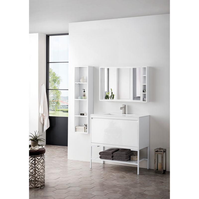 James Martin Milan 35.4" Single Vanity Cabinet Glossy White Glossy White with Glossy White Composite Top 801V35.4GWGWGW